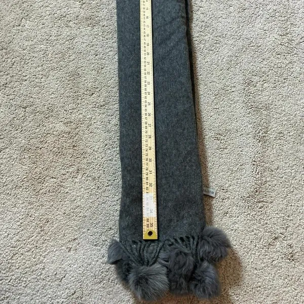 Luxury Grey Wool‎ Fur Blend Scarf with Pom Pom Tassels - Image 5