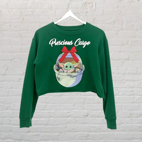 Star Wars Grogu Cropped Sweatshirt Women's M Green Baby Yoda The Mandalorian - Image 4
