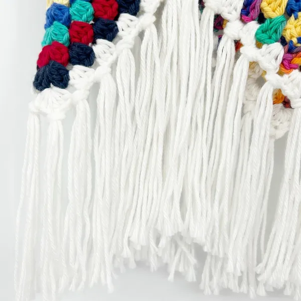 Womens‎ Crochet Granny Square Boho Festival Coachella Beach Fringe Crop Top OS - Image 4