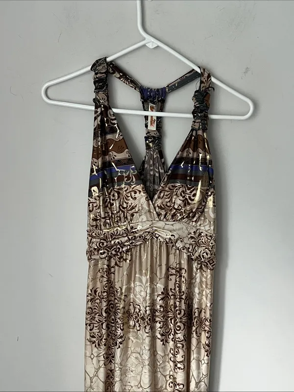 Shoreline Y2K Metallic Baroque Maxi Dress S/M ^ - Image 2