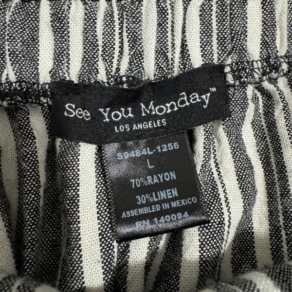 See You Monday Linen Blend Striped Midi Skirt‎ Size L Black White Nautical Cottagecore Modest - Image 3