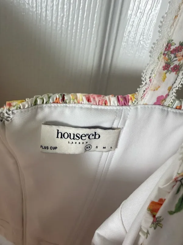 House of CB Rosalee Ivory Meadow Print Cotton Bustier Sundress XS - Image 10