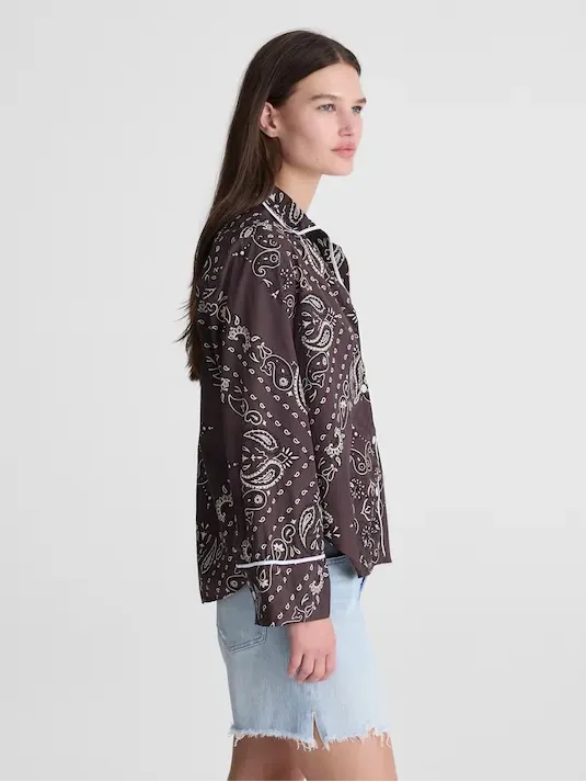 Madewell The Signature Y-Neck Shirt Chocolate Plum Bandana Print Size Medium NWT - Image 4