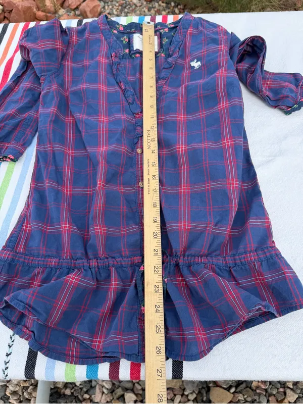 Y2K Abercrombie & Fitch Plaid Ruffle Peplum Tunic Top M Navy Red Floral - Image 10