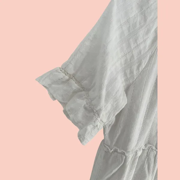 KATE & SAM Tiered Mini Dress Women‎ Size S White Eyelet Ruffle Lace Boho Summer - Image 9