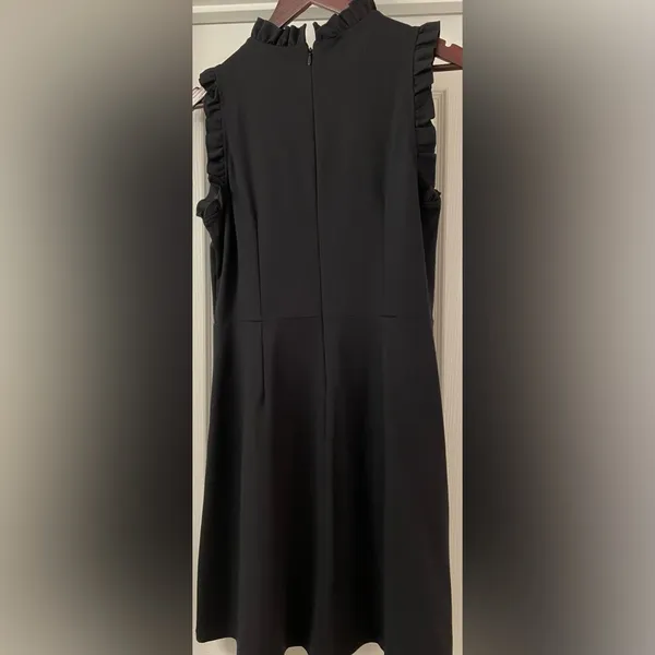 LOFT Black Dress, Ruffle Collar and Sleeve, Size S - Image 3