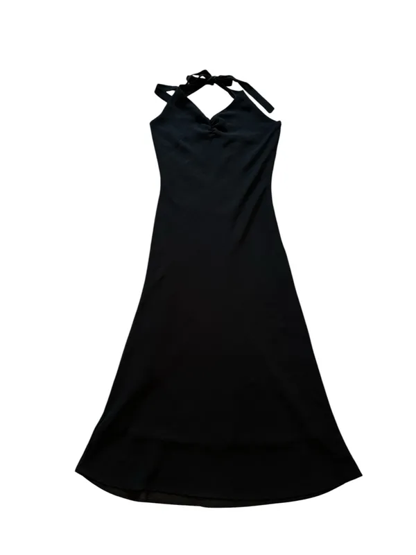 Mystic Vintage Black Halter Midi Dress Y2K Minimalist Dark Fairy Grunge Coquette Witchy - Image 3