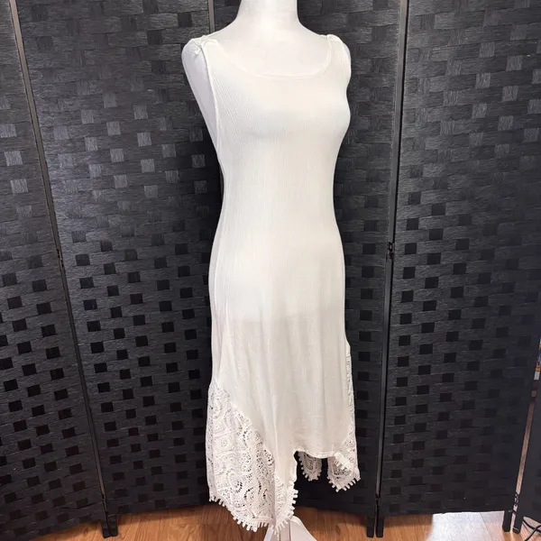 Sleeveless Beach Dress Crocheted Lace Straps Sz S Asymmetric Grad Ethereal Bride - Image 3