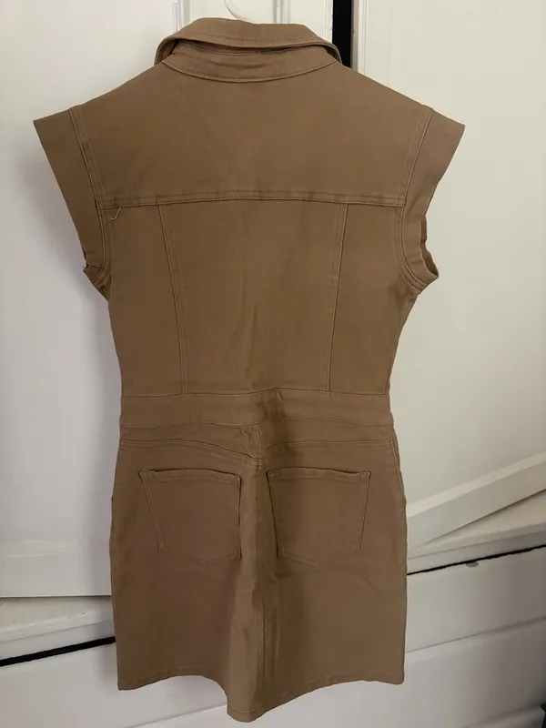 Tinsel Tan Denim Sleeveless Dress Collared Button Front Pockets XS - Image 9