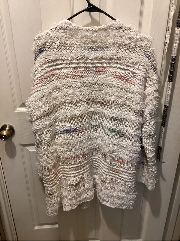 Anthropologie White Textured Open-Front Cardigan with Subtle Multicolor Flecks - Image 3