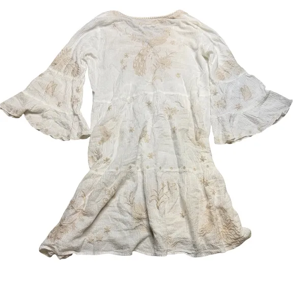 ✨🦚 Johnny Was Workshop Sheer Ivory Tiered Peacock Dress‎ Sz M 🦚✨ - Image 4