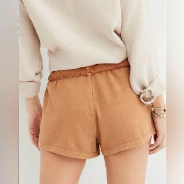 Aerie One-A-Roll Lounge Shorts Terry Cloth Brown Tan Drawstring Size Medium - Image 2