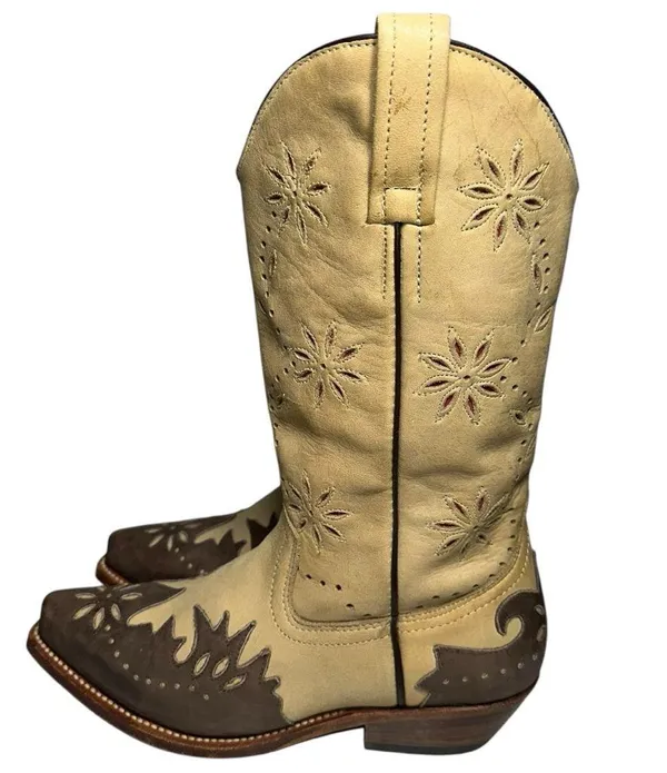 Loblan Women’s Size 7 Tan Brown Pointed Toe Leather Decorative Cowboy Boots - Image 5