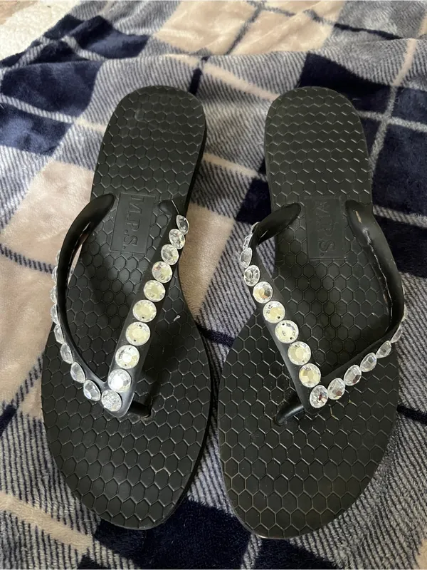 Black Jeweled Women's Flip Flop Sandals - Image 7
