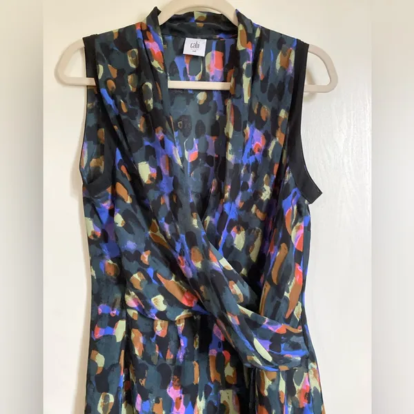 *CAbi Flaunt Faux Wrap Black Multicolor Abstract Pattern Tank Blouse #Gr - Image 6
