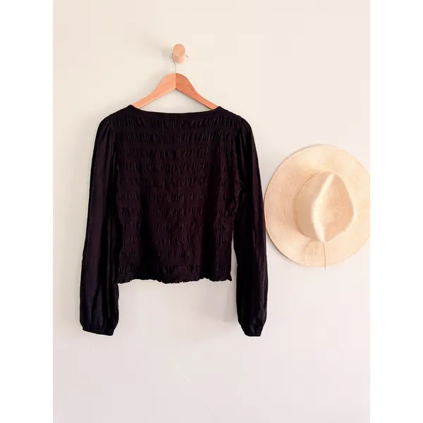Madewell | NWT Smocked Boatneck Top‎ in Jet Black | Sz M - Image 9