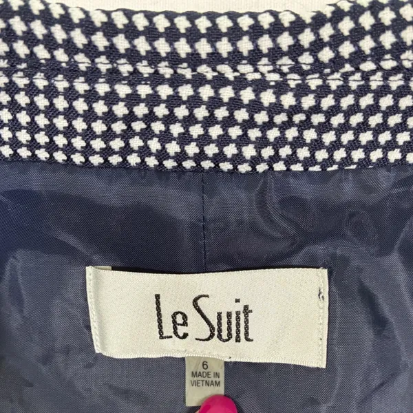 Le Suit Womens Navy Blue White Houndstooth Two Button Blazer Jacket Size 6 - Image 3