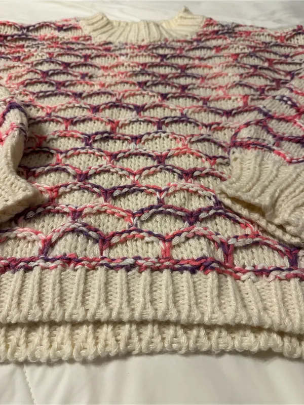 BTB Los Angeles Lola Honeycomb Cozy Cream Multicolor Knit Sweater - NWT - Size L - Image 7