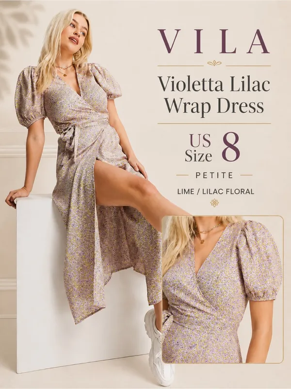 VILA Violetta‎ Wrap Dress — Yellow & Lilac Floral - Image 2