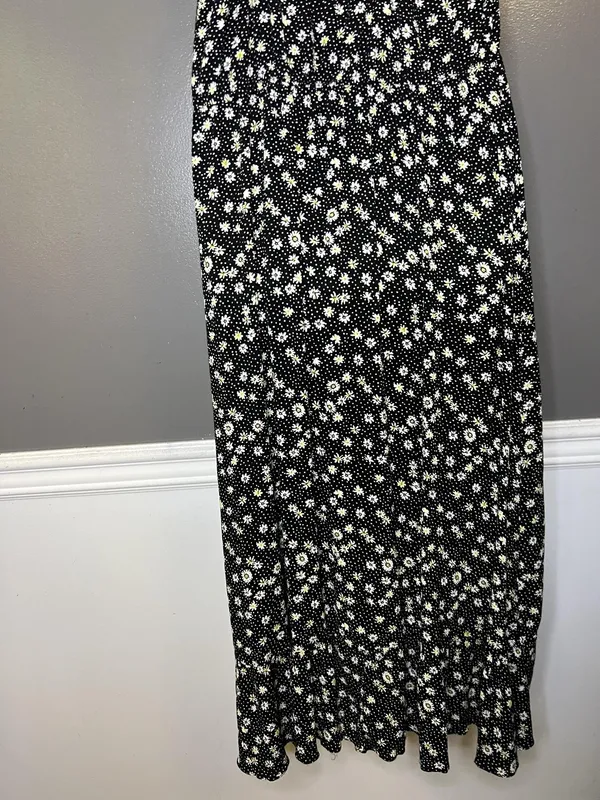 Rewind Dress Womens Large Black Floral Button Front Tie Waist Maxi Sundress - Image 10
