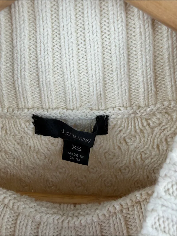 J.Crew swingy cable knit cream cotton mockneck sweater women’s XS fisherman - Image 2