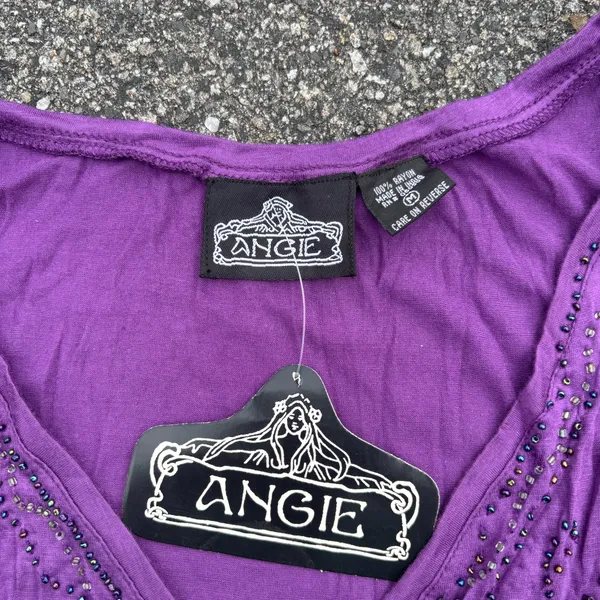 NWT Y2K Angie purple beaded v neck tank size M - Image 2