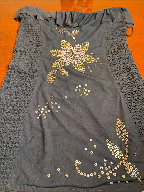 Free People Fawn Embellished Smocked Tulle Tube Top Black Glam Grunge Sz M - Image 7