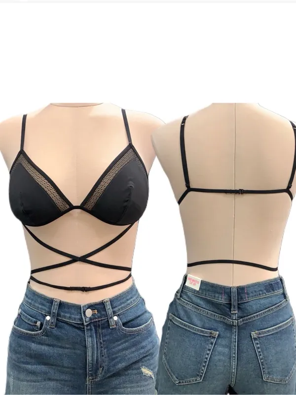 Victoria's Secret Black Strappy Triangle Bralette Size Large NWOT - Image 3