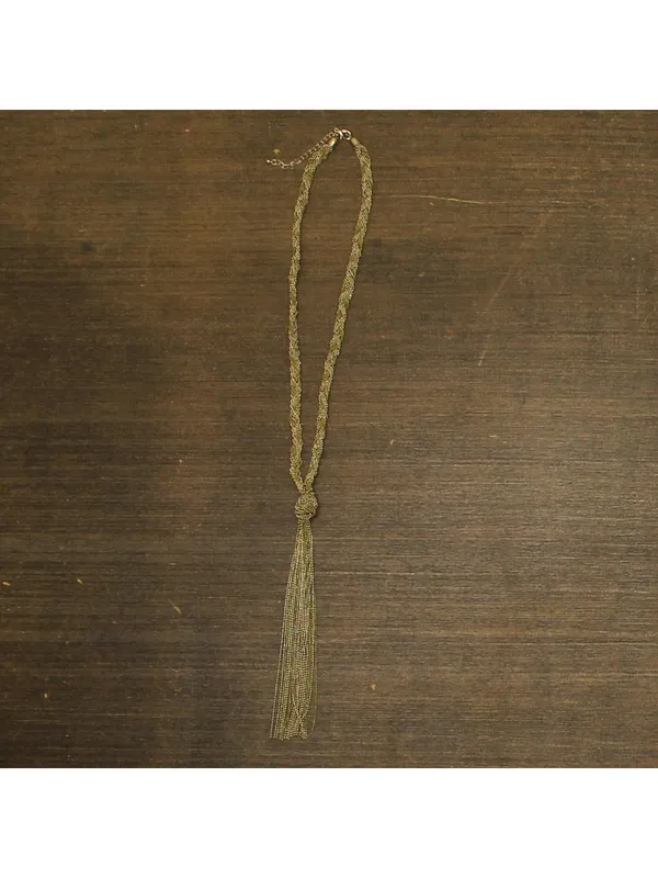 NEW Fashion Braided Twist Seed Bead Knot Tassel Necklace Gold / Green 24" + 3.5" - Image 2