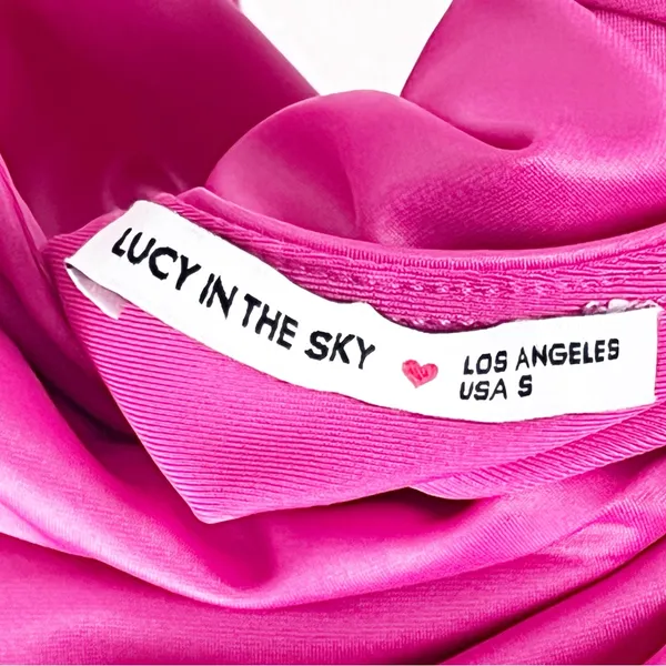LUCY IN THE SKY Pink Draped Front Ruched Sides Low Back Cutout Mini Dress Small - Image 3