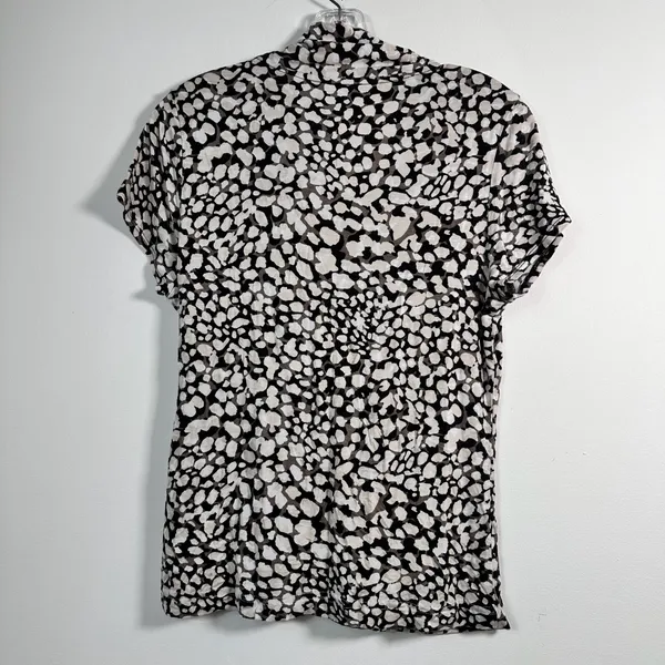 Ann Taylor Black White Abstract Pebble Print Surplice Wrap Front Top Large - Image 2