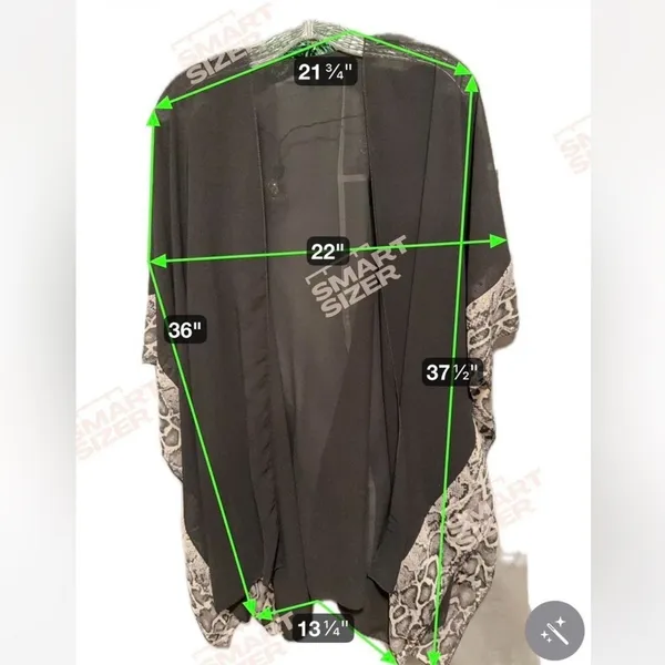 Black Chiffon Kimono Cardigan Snakeskin Trim Resortwear Boho xl - Image 3