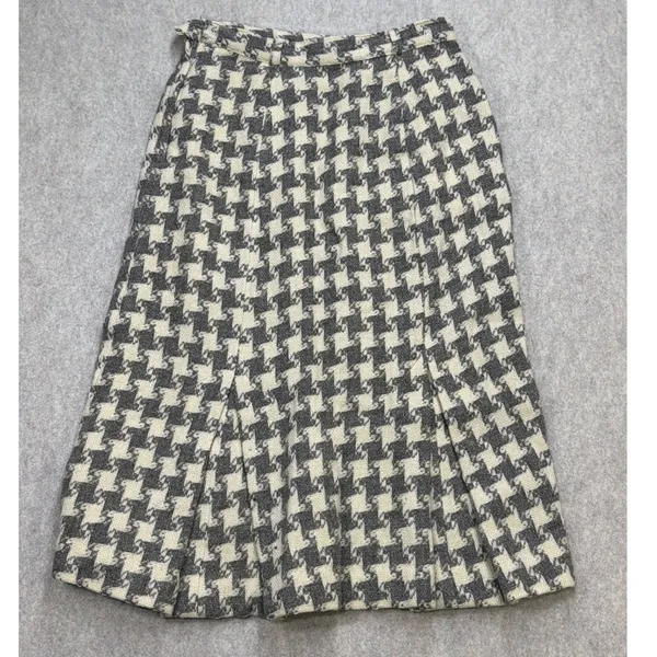 Vintage Houndstooth Skirt Women 26 Wool Grey Ivory Fairmont Sportswear Academic - Image 2