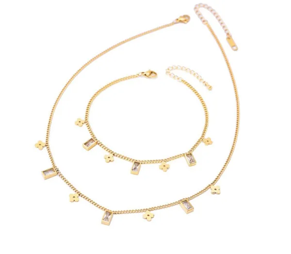 Dainty Clovers & CZ Charms Gold Necklace - Image 3