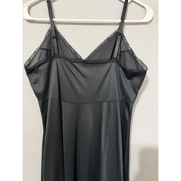 Vintage 90s Black Lace Trim Full Slip Dress S Adjustable Straps Midi Length - Image 4