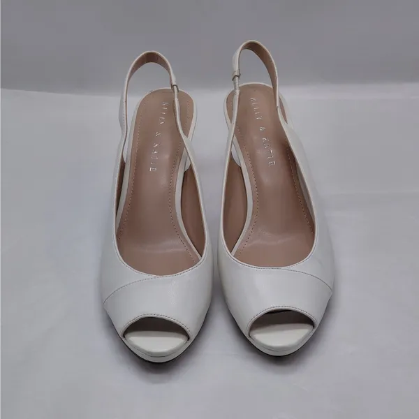 Kelly & Katie Womens Slingback Heels Size 9 White Peep Toe Pumps Bridal Shoes - Image 2