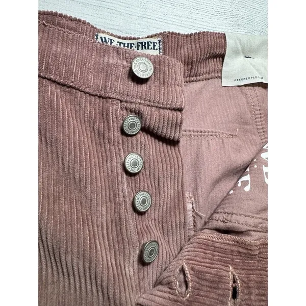 Free People Good Luck MID RISE Barrel Leg Corduroy Pants Withered Rose Size 29 - Image 8