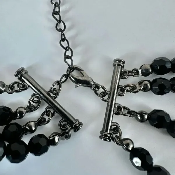 Long multi strand black beaded flower necklace - Image 6