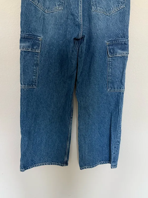 Reformation Cary Cargo High Rise Slouchy Wide Leg Jeans Size 29 Medium Wash - Image 8