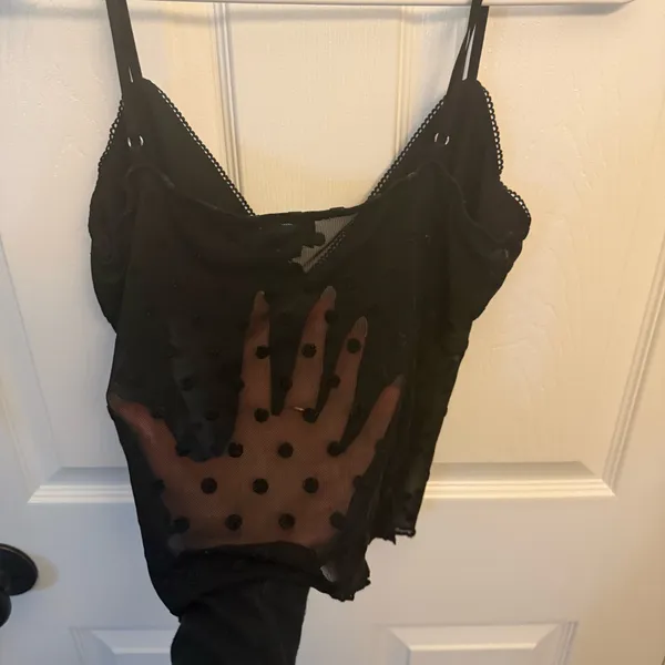 PacSun Beverly & Beck Black Sheer Mesh Polka Dot Cami Tank Top - Image 3