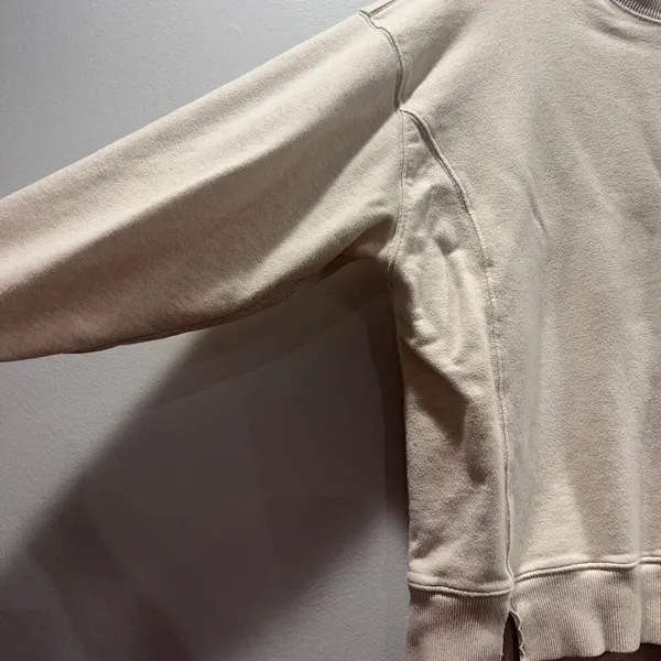 Aerie Beige Distress Crewneck Sweatshirt Sz Small - Image 5