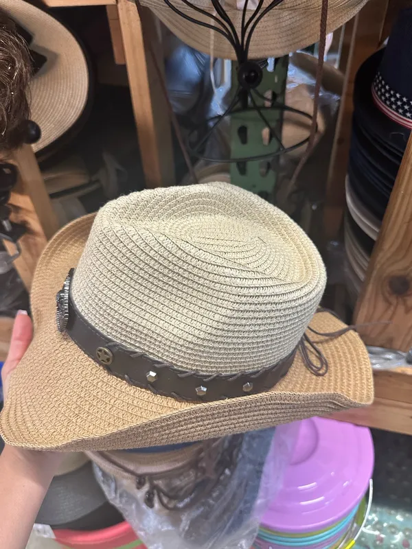 Straw Cowboy Hat with Silver Detail Brown - Image 2