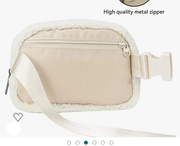 Fleece Belt Bag Women Sherpa Crossbody Waist Bag Adjustable strap Cream … - Image 4