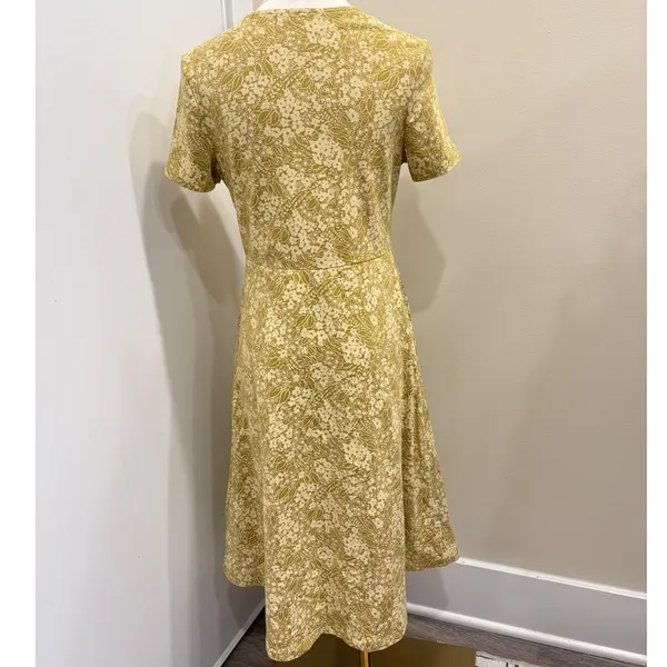 Pact Organic Cotton Floral Fit and Flare V-Neck Midi Dress Chartreuse Yellow S - Image 3