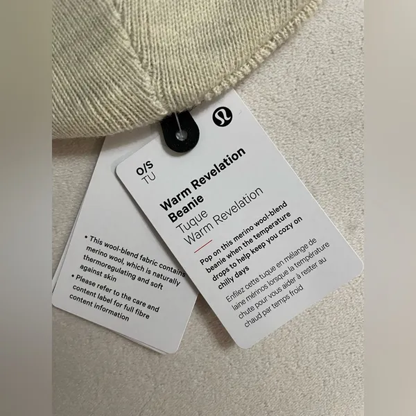 Lululemon NWT Warm Revelation Beanie Merino Wool Blend Heathered Bone Color - Image 8