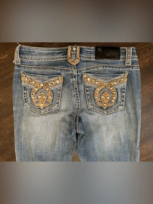 VTG Grace In LA Jeweled Bootcut Embroidered Jeans Womens Size 5 (28x34) - Image 2
