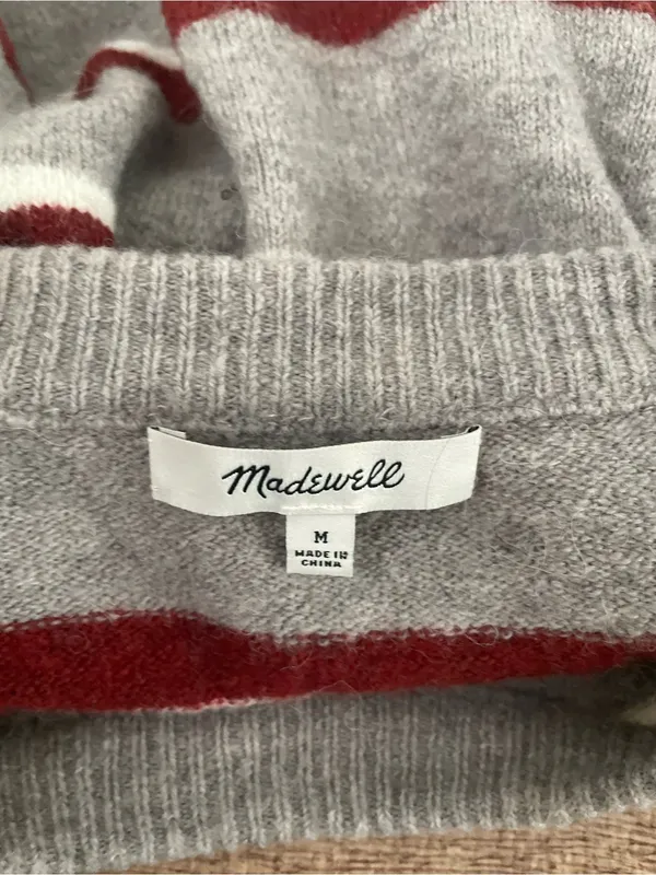 Madewell Wool Alpaca Blend Stripe Crew Neck Sweater Size Medium - Image 4