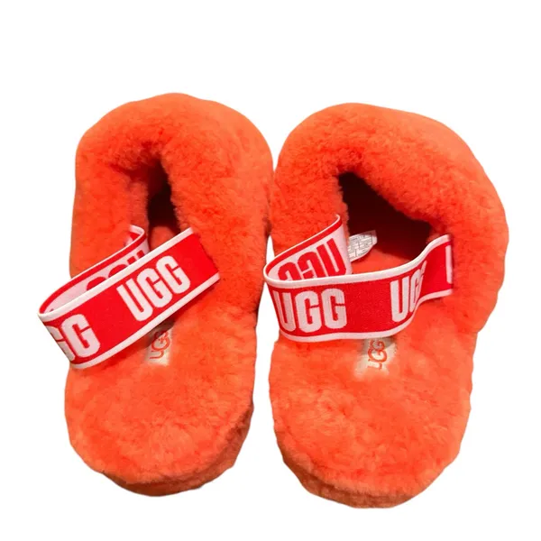 UGG Women's Fluff Yeah Fur Slide Slipper Orange with elastic logo strap Size 11 - Image 2