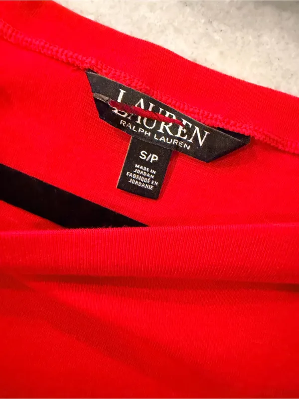 NWOT LRL Lauren Ralph Lauren Size S Red Boat Neck Cuffed Sleeve Top Cotton - Image 6