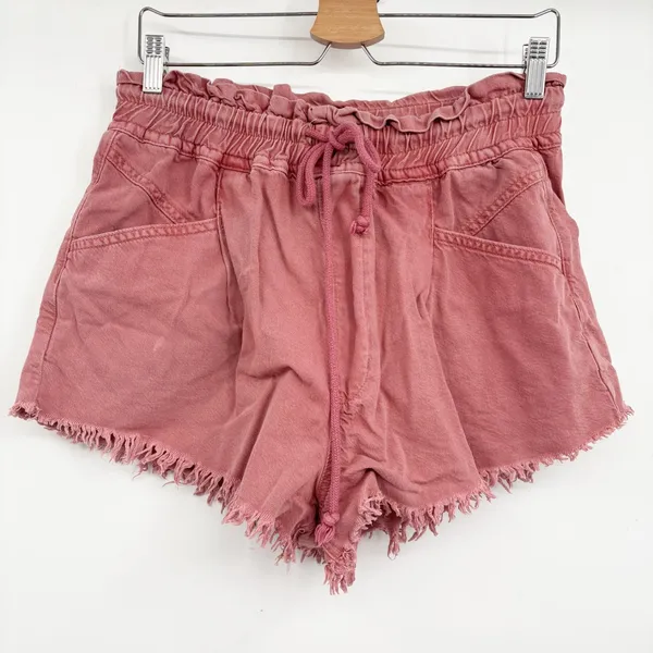 Free People Womens Kalani Dusty Rose Paperbag Waist Raw Hem Pull On Shorts M - Image 3